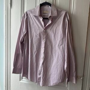 Michael Kors Shirt Mens Pink Plaid Slim Fit Button Up Long Sleeve Collared Top